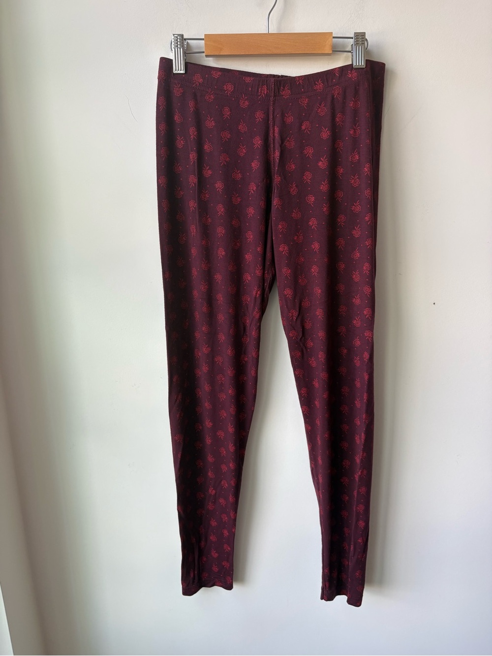 Gudrun Sjoden Floral Leggings Pants in Wine Pull On Layering Lagenlook Size M